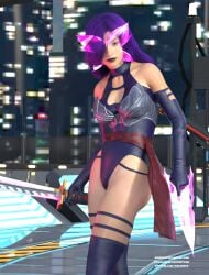 1girls 3d daz_studio female female_only leotard marvel marvel_comics psylocke purple_hair purple_leotard solo stjude90 superheroine sword weapon