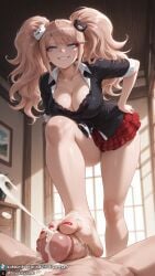 1girls ai_generated barefoot bent_over big_breasts blonde_hair blue_eyes breasts clothed clothed_female cum cum_on_feet cumshot curvy curvy_body curvy_female danganronpa dreamyan_ai enoshima_junko feet foot_fetish foot_focus footjob from_below hand_on_hip hi_res high_quality high_resolution highres junko_enoshima large_breasts leg_up long_hair looking_at_viewer male_pov miniskirt pink_hair pov red_toenails school_uniform seductive seductive_eyes seductive_look seductive_mouth seductive_pose seductive_smile smile smiling standing thick_ass thick_thighs thighs toenail_polish toes twintails uncensored