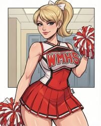 ai_generated blonde_hair cheerleader cheerleader_outfit cheerleader_uniform gemini glee_(tv_series) high_school quinn_fabray