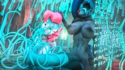 3d 3d_(artwork) english_text feeding furry my_little_pony parasite pink_hair pinkie_pie_(mlp) simon_pony_(sklar) simon_sklar source_filmmaker subtitled tagme text worms