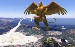 5_fingers abs anthro avian balls beak biceps biped bodily_fluids brown_body brown_fur building carpo city city_background city_destruction cityscape claws cum cum_flooding cumshot destruction ejaculation erection excessive_cum excessive_genital_fluids feathered_wings feathers feet finger_claws fingers flooding fur genital_fluids genitals gryphon hi_res house humanoid_genitalia humanoid_penis hyper hyper_cum macro macro_anthro macro_male male muscular muscular_anthro muscular_male mythological_avian mythological_creature mythology nitrosimi96 nude orgasm outside pecs penile penis photo_background photography_(artwork) sky smile solo tail toe_claws toes wings