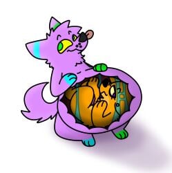 anthro belly big_belly canguuro canguuro_(character) canid canine canis domestic_dog duo hi_res internal internal_vore male male/male mammal nude oral_vore smile stomach_bulge submissive submissive_male tail tongue vore