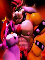 1boy 1girls 3d 3d_(artwork) anthro big_breasts birdo body_hair bowser bowser_showing_his_painting breasts chest_hair clothed clothing crown digital_media_(artwork) dragon duo facial_piercing female furry furry_female furry_male hair half-closed_eyes headgear hi_res kabalmystic_(style) male male/female mario_(series) michmachape muscular muscular_anthro muscular_male mythological_creature mythological_scalie mythology nails narrowed_eyes nintendo nipples nose_piercing nude overweight overweight_male piercing pubes pubes_exposed red_hair reptile scalie source_filmmaker_(artwork) straight underwear