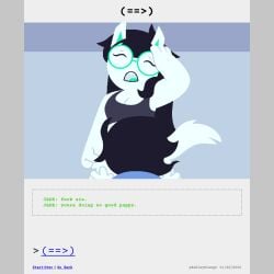 1:1 animal_genitalia animal_penis animated animated_comic anthro ashleyorange black_hair buckteeth canid canine canine_genitalia canine_penis clothed clothed_female clothing comic comic_panel crop_top dialogue duo eyewear fellatio female genitals glasses gynomorph hair hi_res homestuck human humanoid hybrid incest_(lore) intersex intersex/female jade_harley june_egbert lipstick long_hair makeup mammal ms_paint_adventures onesie oral pajamas penile penis petplay puppyplay roleplay sex shirt short_hair sibling_(lore) sister_(lore) sisters_(lore) tail tail_motion tailwag teeth text topwear trans_(lore) trans_woman_(lore) white_body