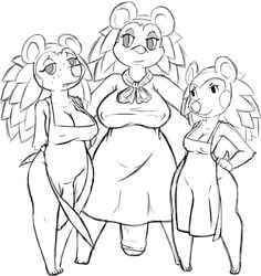 3futas animal_crossing anthro bottomless_skirt breast_size_difference breasts cleavage flaccid futa_only futa_sans_balls futa_with_futa futanari group hedgehog hi_res huge_breasts humanoid_penis hyper hyper_penis intersex labelle_able large_penis larger_futanari mabel_able mammal naked_apron nintendo penis penis_out penis_under_clothes penis_under_skirt pose roy_mccloud sable_able skirt smaller_futanari video_games