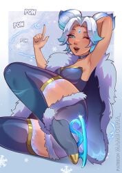 1girls 2026 2d armpits artist_name artist_signature blue_eyes blush breasts earrings electricity english_text eyelashes female female_focus female_only fur gem gem_on_forehead grey_hair hair hand_behind_head heart heart-shaped_pupils hi_res ice_skates jewelry league_of_legends lips mambolina medium_breasts mole nail_polish onomatopoeia open_mouth patreon patreon_username riot_games short_hair snowdown_series snowflake solo solo_female solo_focus tagme text thick_thighs thighhighs thighs twintails watermark wink winter_wonder_zeri zeri_(league_of_legends)