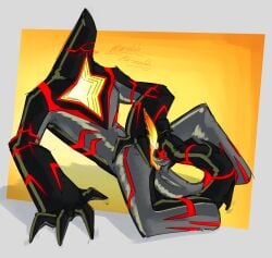 4_fingers absurd_res alien ben_10 big_hands black_body blush blush_lines bodily_fluids cartoon_network circuit_markings claws cuntboy cuntboy_sans_balls dripping english_text featureless_feet feet fingers galvanic_mechamorph genital_fluids genitals glowing glowing_genitalia glowing_markings glowing_penis herm hermaphrodite hi_res intersex lumen_fox lying maleherm malware_(ben_10) markings masturbation moan multi_genitalia not_furry on_back penis precum precum_drip pussy red_markings silver_countershading simple_background solo spikes_anatomy tail tail_fetish tail_masturbation tail_play tapering_penis text unusual_anatomy unusual_genitalia vulva