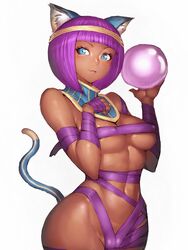 1girls bob_cut breasts capcom cleavage crystal_ball dark-skinned_female dark_skin egyptian female female_only fortune_teller fumio_(rsqkr) looking_at_viewer menat purple_hair short_hair solo street_fighter street_fighter_v