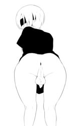 1boy ass balls femboy flaccid foreskin gay girly khexxi male male_focus male_only monochrome nier nier:_automata penis solo testicles trap uncircumcised uncut yorha_9s