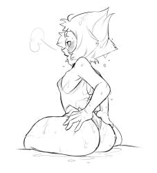 ass clothing female gem_(species) hand_on_ass humanoid leotard orangekissess panting peridot_(steven_universe) sportswear steven_universe sweat thong thong_leotard