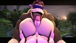 2025 3d_(artwork) abs anthro ape brown_body brown_fur clothing digital_media_(artwork) donkey_kong_(series) duo english_description erection funky_kong fur genitals gorilla haplorhine hi_res human humanoid_genitalia humanoid_penis kerchief licking male male/male mammal moobs muscular muscular_anthro muscular_human muscular_male navel nintendo nipples nude_anthro nude_human nude_male oral pecjob pecs penile penis penis_lick primate red_kerchief sex solfading source_filmmaker_(artwork) tongue wearing_sunglasses