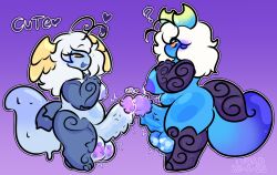 2_horns antennae_(anatomy) balls belly big_breasts big_penis big_tail blush bodily_fluids breasts chibi confi_(tuvandalist) dualsex egg eggs_in_balls female genital_fluids genitals glistening glistening_body hi_res horn huge_cock humanoid intersex intersex/intersex jellsilisk medium_hair mymy_(tuvandalist) penis precum solo spiked_penis spikes spikes_(anatomy) spiral spiral_eyes tail throbbing throbbing_balls throbbing_penis tips_touching tuvandalist vein veiny_penis