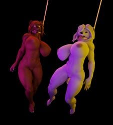 3d_(artwork) 5_toes anthro areola asphyxiation bear big_breasts breasts brown_body brown_fur brown_hair dasha_(petruz) digital_media_(artwork) duo dying execution feet female fingers fur genitals hair hanged hi_res humanoid_feet mammal megotraun nataliya_(petruz) navel nipples noose nude open_mouth plantigrade polar_bear rope simple_background snuff toes tongue tongue_out ursine