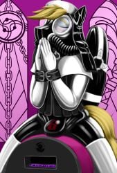 anthro bondage bound clothing costume cutting_chipset equid equine gas_mask hi_res latex male mammal mask mythological_creature mythological_equine mythology null_bulge nun_habit nun_outfit pegasus quakehoof religious_clothing sex_toy solo sybian wings