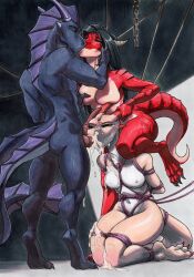 2026 2_penises 4_toes 5_fingers absurd_res adena_(ewgengster) animal_genitalia animal_penis anthro black_body black_hair black_horn black_scales bodily_fluids bondage bound breast_grab breasts closed_eyes cum cum_in_mouth cum_inside dragon european_mythology ewgengster feet female fingers genital_fluids genitals group hair hand_on_breast hemipenes hi_res horn irrumatio kissing lizard long_hair male male/female misa_(venasen) multi_genitalia multi_penis mythological_creature mythological_scalie mythology non-mammal_breasts nude oral penile penis penis_in_mouth red_body red_horn red_scales reptile restraints rope rope_bondage rope_harness scales scalie sex tan_body tan_horn tan_scales toes traditional_media_(artwork) trio venasen_(venasen) western_dragon white_body white_scales wingless_dragon