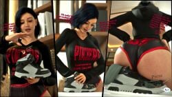 3d 3d_(artwork) ass big_ass big_breasts big_butt black_hair black_hair_female breasts cheerleader cheerleader_outfit cheerleader_uniform english english_text female female_focus fourth_fret giantess large_ass large_boobs large_breasts large_butt light-skinned_female light-skinned_male light_skin male shrunk shrunken_male