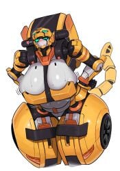 1female 1girls big_breasts big_butt blue_sclera blush chubby female female_only heart im51nn5 mecha mecha_focus mecha_girl metal_cardbot overflowing_breasts plump robot solo solo_female sweat tachi_(metal_cardbot) tachy_(metal_cardbot) tagme thick_thighs wide_hips