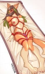 absurd_res anthro asphyxiation bondage bound breath_play female forced hi_res hitachi moddish muzzlegag restraints rope rope_bondage rope_harness sex_toy solo vacuum_bed vibrator