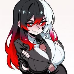 1boy 1girls absurd_res ai_generated alternate_version_available aris_(falsegate) black_hair black_pants black_suit breasts breasts_pressed_together breasts_together clothed clothed_female clothed_paizuri clothed_sex clothed_titfuck colored_sclera diamond_pupils diamond_tattoo disembodied_penis duo falsegate gradient_hair hands_on_breasts hands_on_own_breasts highres large_breasts long_hair multicolored_hair oc oc_(falsegate) original original_character paizuri paizuri_lead_by_female penis penis_between_breasts red_hair red_sclera self_upload sex solid_color_background split-color_clothes split-color_hair stable_diffusion straight symbol-shaped_pupils tattoo tattoo_on_cheek tattoo_on_face three-tone_hair titjob white_background white_eyes white_hair white_suit