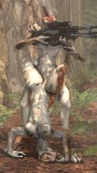 3_fingers 3_toes 3d_(artwork) 9:16 absurd_res aiming aiming_gun aiming_rifle aiming_sniper_rifle aiming_weapon alien anthro anthro_on_anthro arm_quills arm_support breasts digital_media_(artwork) digitigrade duo feet female female_penetrated fingers foot_grab genitals gun halo_(series) headstand hi_res holding_gun holding_object holding_ranged_weapon holding_rifle holding_weapon ibie'shan intraspecies kig-yar leg_support maaarked_one male male/female male_penetrating male_penetrating_female microsoft nipples non-mammal_breasts nude outside penetration penile penile_penetration penis_in_vagina piledriver_position pupils quill_hair ranged_weapon rifle scalie sex shaded slit_pupils sniper_rifle standing standing_sex teamwork toes upside-down vaginal_penetration vulva weapon xbox_game_studios yellow_eyes