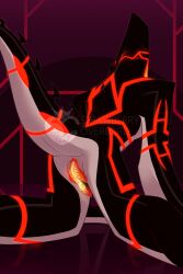 1_eye alien all_fours ben_10 black_body blush blush_lines bodily_fluids cartoon_network circuit_markings cuntboy cuntboy_sans_balls galvanic_mechamorph genital_fluids genitals glowing glowing_genitalia glowing_markings herm hermaphrodite hi_res intersex kneeling looking_at_viewer looking_back maleherm malware_(ben_10) markings multi_genitalia penis precum presenting presenting_vulva pussy red_markings reflection silver_countershading simple_background solo spikes spikes_(anatomy) strawberryoverlord tapering_tail vulva watermark