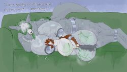 16:9 absurd_res accessory anthro ball_tuft balls big_balls big_breasts big_dom_small_sub big_ears biped bodily_fluids bone breasts canid canine canis colored_cum cum cum_inside degradation dialogue dirty_talk dominant dripping duo ear_piercing ejaculation fur furgonomics furniture furry-specific_piercing gauged_ear genital_fluids genitals glowing glowing_belly glowing_cum green_body green_cum green_fur green_hair gynomorph gynomorph/male hair hi_res huge_balls huge_breasts hybrid hyper hyper_balls hyper_breasts hyper_genitalia inflation intersex intersex/male jewelry lying male mammal minoe_(wunp) monster musk musk_cloud musky_balls nadilya_(heliocintrini) nipple_plugs piercing plug_(sex_toy) pubic_tattoo saliva sex_toy size_difference skull skull_head skulldog_(species) sofa submissive submissive_male sweat sweaty_balls sweaty_breasts sweaty_genitalia tail tattoo teeth tongue tongue_out tuft unusual_bodily_fluids unusual_cum unusual_genital_fluids white_body white_fur white_hair widescreen wunp