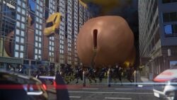 3d_(artwork) anthro avian bodily_fluids building building_destruction carpo corvidius destruction digital_media_(artwork) erection extreme_size_difference freschrenders genital_fluids genitals gryphon hi_res house macro male mythological_avian mythological_creature mythology nude outside penile penis rampage running size_difference solo vehicle vehicle_destruction