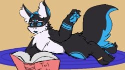 animated anthro black_body black_fur blue_body blue_fur blue_horn blue_pawpads blue_penis bodily_fluids book cock_transformation conjoined digit_ring dragon duo evil_grin feet fluffy fluffy_tail fur fur_markings furred_dragon furred_scalie genital_fluids genitals goat_boy9 horn inner_ear_fluff jewelry loss_of_dexterity loss_of_speech male male/male markings multicolored_body multicolored_fur mythological_creature mythological_scalie mythology onomatopoeia pawpads penis poof_transformation pushmi-pullyu ring role_reversal rug scalie shinywark simple_background smile solo sound_effects tail text toe_ring toes tongue tongue_out transformation tuft upside_down_transformation urine watersports werecock white_body white_fur