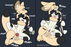 anthro balls barking bodily_fluids breasts canid canine canis closed_eyes clothing cum cum_in_vagina cum_inside cumshot curling_toes dipstick_tail domestic_dog duo ejaculation english_text eye_roll feet female female_penetrated fennec_fox floppy_ears footwear footwear_only fox fur genital_fluids genitals good_girl green_eyes happy happy_sex head_lock heart_symbol hi_res knotting larger_male looking_pleasured lupopossum male male/female male_penetrating male_penetrating_female mammal markings moan mostly_nude penetration penile penile_penetration penis_in_vagina sex size_difference small_breasts smaller_female socks socks_only sound_effects stomach_bulge tail tail_markings tail_motion tailwag tan_body tan_fur text tongue tongue_out true_fox vaginal_knotting vaginal_penetration