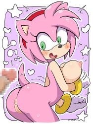 3:4 accessory amy_rose anthro anus ass big_breasts blush bodily_fluids bracelet breasts censored clothing duo eulipotyphlan female fur genitals gloves green_eyes grin hair_accessory hairband handwear heart_symbol hedgehog hi_res jewelry ketsumo_town male mammal mosaic_censorship musical_note musical_symbol nipples nude nude_female penis pink_body pink_fur pink_nipples purple_background sega simple_background smile sonic_(series) sonic_the_hedgehog_(series) star_symbol sweat symbol tail tan_body tan_skin unknown_artist vulva