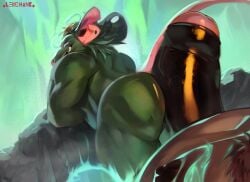 2025 anthro anthro_on_anthro arched_back ass bear belly bent_over biceps big_butt big_dom_small_sub big_penis brown_body brown_fur cave darkened_genitalia darkened_penis dominant dominant_anthro dominant_male duo erect_nipples erection eyewear eyewear_on_head eyewear_only faceless_anthro faceless_character faceless_male first_person_view foreskin from_behind_position fur genitals glans glistening glistening_butt glistening_genitalia glistening_penis goggles goggles_on_head goggles_only green_body green_fur grin hi_res hot_dogging huge_cock humanoid_genitalia humanoid_penis imminent_sex interspecies it'll_never_fit larger_male league_of_legends leaning leaning_forward lewdhank looking_at_viewer looking_back male male/male mammal murid murine muscular muscular_anthro muscular_male nipples notched_ear nude pecs penis pink_eyes rat rat_tail rear_view riot_games rock rodent sex sharp_teeth size_difference smaller_male smile spirit_blossom_springs_volibear spring submissive submissive_anthro submissive_male tail teeth tencent twitch_(lol) volibear water