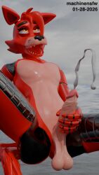 animatronic anthro balls black_nose blender_(artwork) blender_cycles_(artwork) bodily_fluids canid canine cum cum_from_penis cum_launch cum_string cumshot digital_media_(artwork) ejaculation five_nights_at_freddy's floating fox foxy_(fnaf) genital_fluids genitals hi_res humanoid humanoid_genitalia humanoid_penis jerked_silly looking_pleasured machine machinensfw male male/male mammal masturbation metallic_body orange_eyes orgasm orgasm_face overstimulation penis red_body robot scottgames sky smile solo teeth throbbing throbbing_penis tongue tongue_out