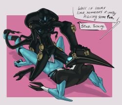2_toes 3_fingers 4_fingers 6_nipples absurd_res alien armor ben_10 ben_tennyson bickering black_body black_claws blue_blush blue_body blue_eyes blue_scar blue_vulva blush breasts cartoon_network claws clitoris clothed clothing conductoid cowgirl_position diode_(lumen_fox) duo electrical_plug electrical_plug_tail fan_character feet female fingers from_front_position genitals glistening glistening_body glowing glowing_genitalia glowing_vulva head_tendrils head_tentacle headgear helmet hi_res hidden_face holding_face kineceleran kneeling light lighting long_tail lumen_fox lying male male/female multi_nipple nipples not_furry nude nude_female on_back on_bottom on_top open_mouth partially_clothed penetration penile penile_penetration penis penis_in_vagina pink_background pink_penis prehensile_tail scales scalie scar sex shaded shadow simple_background speech_bubble spikes spikes_(anatomy) tail teasing teeth tendrils toes unusual_anatomy unusual_nipples vaginal_penetration vulva wheel xlr8