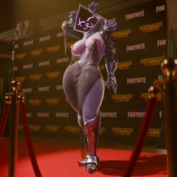 1:1 absurd_res anthro armor bear bear_ears big_breasts breasts chappell_roan chappell_roan_dress closed_eyes clothing dress epic_games female fortnite gauntlets genitals gloves handwear hi_res hoodie mammal nipple_piercing nipple_piercing_dress nipples nude nude_female ogtamarindo piercing posing_for_picture public public_nudity raven_team_leader red_carpet smile solo solo_focus thick_thighs topwear translucent translucent_clothing translucent_dress vulva