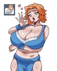 1girl 1girls big_breasts blowjob_gesture blush clash_(series) clash_of_clans clash_royale emote emote_(clash_royale) eyebrows_visible_through_hair female female_only hearts_around_head loincloth orange_hair reference_image saypienx solo_female spiral_eyes supercell sweat tagme tongue_out valkyrie_(clash_of_clans) valkyrie_(clash_royale)