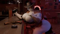 2025 3d_(artwork) 5_fingers absurd_res anthro ass ass_bigger_than_head big_butt blender_(artwork) bottle bullet_belt calico_cat clothing container cowboy_hat digital_media_(artwork) dildo domestic_cat english_description epic_games felid feline felis fingers firearm fortnite fur gun handgun hat headgear headwear hi_res holding_bottle holding_container holding_object humanoid_dildo male mammal meowscles moobs mostly_nude_anthro mostly_nude_male multicolored_body multicolored_fur muscular muscular_anthro muscular_male orange_body orange_fur pistol ranged_weapon revolver sex_toy side_view solo sour_guy0 tail weapon white_body white_fur