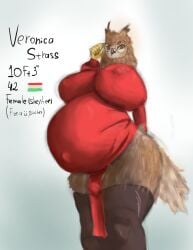 5_fingers absurd_res anthro ass avian belly big_breasts big_butt big_penis bird breasts clothing disgust english_text eyewear fingers flag genitals glasses gynomorph hi_res huge_breasts hyper hyper_genitalia intersex looking_at_viewer membrane_(anatomy) membranous_wings navel nipples owl penis pregnant red_clothing remislavov simple_background solo text thick_thighs wings