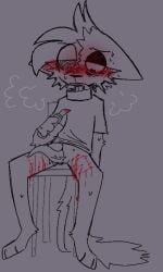 3:5 andromorph blood blush bodily_fluids breath cutting domestic_cat erection felid feline felis femboy gore hi_res intersex looking_pleasured male mammal panting pyr0saurus remmie_(pyr0saurus) self-harm sitting solo tentacle