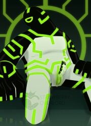 1_eye 4_fingers aether_(strawberryoverlord) alien ben_10 black_body bodily_fluids cartoon_network circuit_markings countershading cuntboy cuntboy_sans_balls fingers galvanic_mechamorph genital_fluids genitals glowing glowing_genitalia glowing_markings glowing_penis green_markings half-closed_eyes herm hermaphrodite hi_res intersex looking_at_viewer maleherm markings multi_genitalia narrowed_eyes not_furry overweight penis precum presenting presenting_penis pussy reflection simple_background sitting sketch solo strawberryoverlord watermark white_body white_countershading