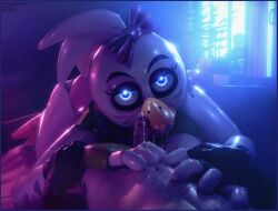 3d_(artwork) accessory animatronic anthro avian beak being_watched bird blue_eyes bodily_fluids bow_ribbon chicken clothing cum cum_drip cum_on_beak cum_on_face cum_on_hand cum_on_lips cum_on_penis digital_media_(artwork) dripping duo erection female five_nights_at_freddy's five_nights_at_freddy's:_security_breach galliform genital_fluids genitals glamrock_chica gloves hair hair_accessory handwear hi_res hideo_kojima human leotard lipstick looking_at_another looking_at_viewer looking_through looking_through_window machine makeup male male/female mammal mrcourage616 on_model penis phasianid pink_clothing pink_leotard robot scottgames steel_wool_studios white_body