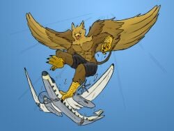 4_toes 5_fingers abs aircraft airplane anthro avian balls beak biceps biped boxer_briefs brown_body bulge carpo claws clothed clothing crush destruction detailed_bulge erection erection_under_clothing feathered_wings feathers feet finger_claws fingers foot_crush genital_outline genitals gryphon humanoid_genitalia humanoid_penis kick machine macro macro_anthro macro_male male muscular muscular_anthro muscular_male mythological_avian mythological_creature mythology open_mouth outside paws pecs penile penis rampage serb sky solo stomping tail toe_claws toes topless underwear vehicle vehicle_destruction wings