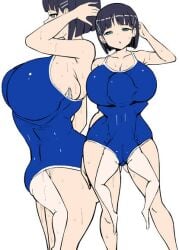 breast_smother clothing_entrapment face_in_breasts shared_clothes smothering suffocation swimsuit