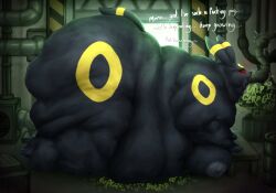 absurd_res anthro ass belly big_belly big_breasts big_butt breasts eeveelution feeding feeding_tube female generation_2_pokemon hi_res huge_belly huge_butt kneeling lying medical_instrument morbidly_obese morbidly_obese_anthro nintendo obese obese_anthro on_front overweight overweight_anthro pokemon pokemon_(species) scientific_instrument slob solo thiccomode umbreon