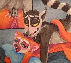2016 all_hail_king_julien anal anal_sex anthro anthro_on_anthro balls blush bodily_fluids close-up clover_(madagascar) crowned_lemur cum cum_in_ass cum_inside cutaway dreamworks drooling duo female female_penetrated from_behind_position genital_fluids genitals king_julien lemur looking_at_another looking_at_partner looking_back looking_pleasured madagascar_(series) male male/female male_penetrating male_penetrating_female mammal narrowed_eyes nude_anthro open_mouth penetration penile penile_penetration penis_in_ass pillow primate puku83 ring-tailed_lemur saliva sex strepsirrhine sweat teeth traditional_media_(artwork) vulva whiskers