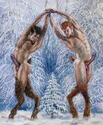 big_penis dancing hooves horns male male/male male_only penis satyr