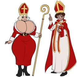 1boy 1girls alternate_breast_size bishop cleric female gigantic_breasts huge_breasts hyper_breasts jackie_lynn_thomas male marco_diaz mitre robe robes staff star_vs_the_forces_of_evil