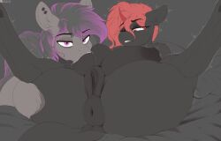 ambiguous_gender animal_genitalia animal_vulva anus areola big_udder black_anus black_vulva digital_media_(artwork) drawalaverr duo ear_piercing ear_ring earth_pony equid equine equine_anus equine_genitalia equine_vulva eyebrows fan_character feathering female feral fur genitals hair hand_on_butt hasbro hi_res horn horse looking_at_viewer lying male male/female male_(lore) mammal mane multicolored_hair my_little_pony mythological_creature mythological_equine mythology nipple_fetish nipple_play nipple_suck nipples on_back piercing pony purple_eyes red_eyes red_hair red_horn red_mane ring_piercing sidian_(alisian) silly_sleep_(drawalaverr) spread_legs spreading sucking teats teeth two_tone_hair udders unicorn vulva