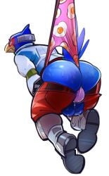 2025 absurd_res anthro ass avian beak big_butt bird blush bodily_fluids boots bottomwear bottomwear_down bulge bulge_from_behind clenched_teeth clothed clothing clothing_pull eye_roll falco_lombardi falcon falconid feathers footwear genital_fluids hanging_by_underwear hanging_wedgie harryharold headgear hi_res jacket leaking_precum looking_pleasured male male_wedgie narrowed_eyes nintendo pants pants_down partially_clothed pattern_clothing pattern_underwear precum precum_through_clothing precum_through_underwear rear_view shoes simple_background solo star_fox sweat teeth topwear tuft underwear underwear_pull wedgie wet wet_clothing white_background