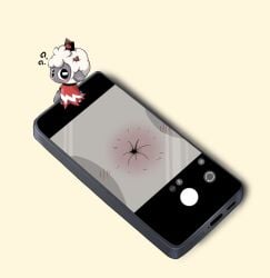 anthro anus bovid camera caprine cellphone cotton3962 cult_of_the_lamb electronics fur hi_res humor lamb_(cult_of_the_lamb) male mammal massive_monster_(studio) micro phone sheep sitting smartphone solo white_body white_fur