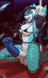 animal_genitalia animal_penis anthro balls big_balls big_breasts big_penis blue_penis bra breasts canid canine clothing cobra crouching dancing equine_genitalia equine_penis erection female fish fishnet_clothing fishnet_leggings fishnet_legwear genitals green_eyes gynomorph gynomorph_focus hair hat headgear headwear hi_res huge_cock hyper hyper_genitalia hyper_penis intersex intersex_focus jacket kalivero leggings legwear looking_at_viewer male mammal marine mismatched_animal_penis mismatched_genitalia mismatched_penis penis pole pole_dancing reptile scalie shark sharp_teeth snake solo_focus strip_club stripper teeth topwear underwear vein veiny_penis white_hair